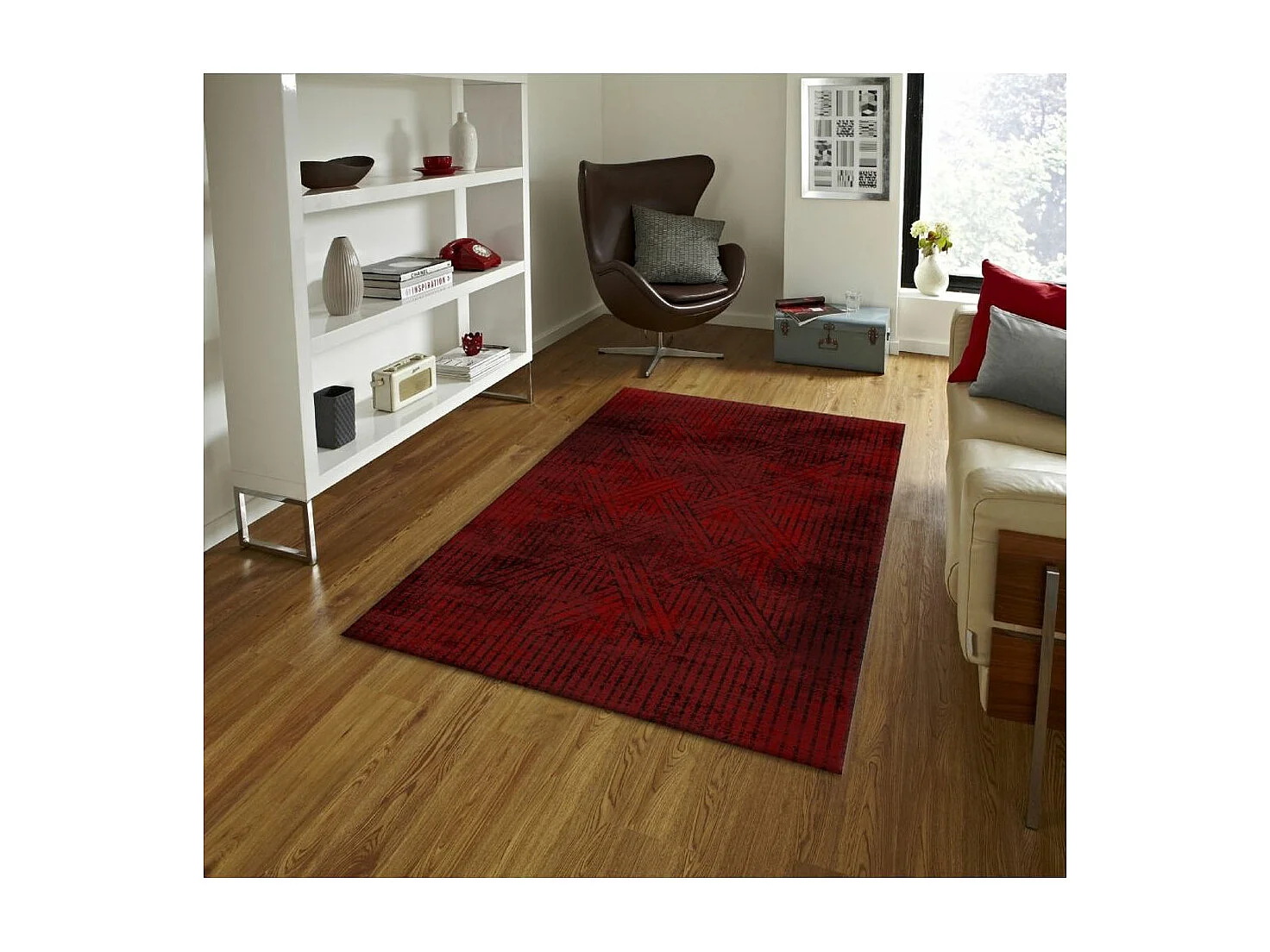 Tapis de salon 120x180 cm Polycoton Fisun Rouge
