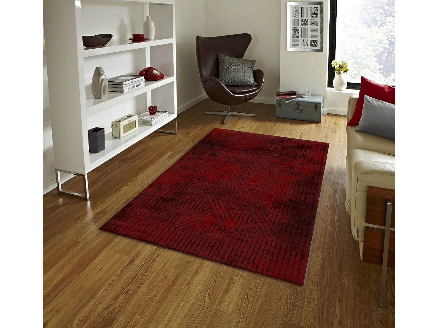 Tapis de salon 120x180 cm Polycoton Fisun Rouge