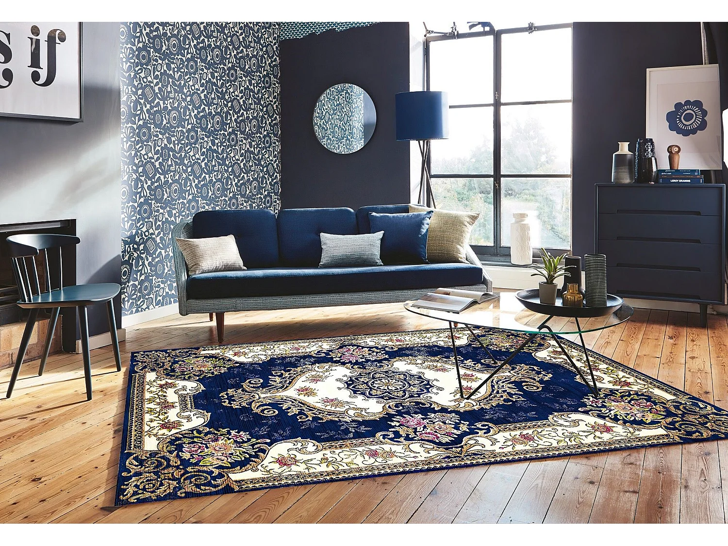 Tapis de salon 300x400 cm Polycoton Orient Bleu