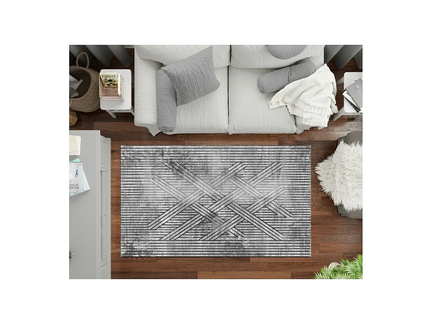 Tapis de salon 200x300 cm Polycoton Fisun Gris