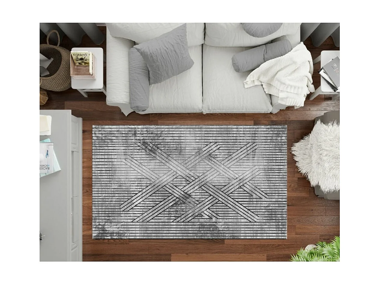 Tapis de salon 200x300 cm Polycoton Fisun Gris