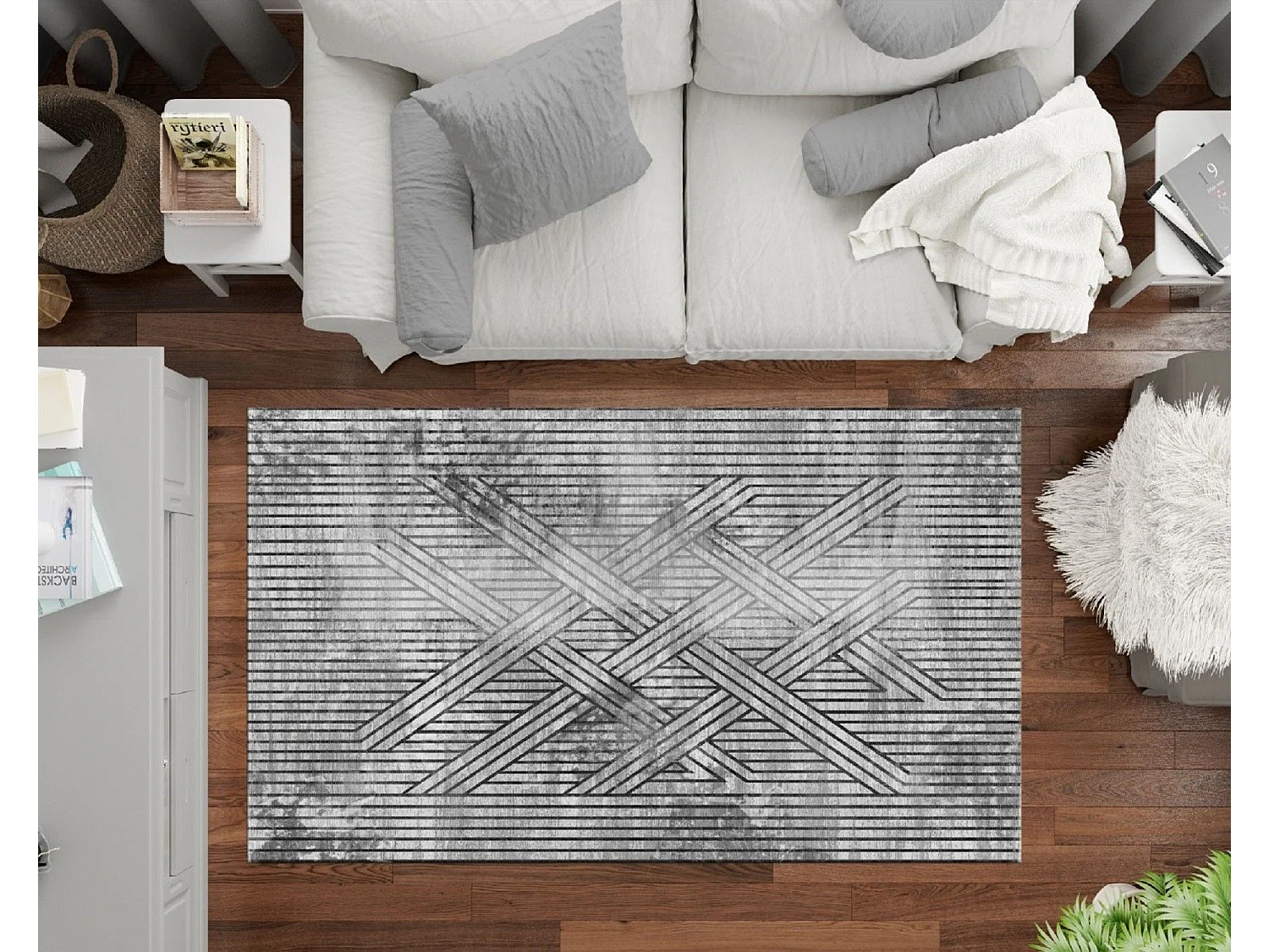 Tapis de salon 200x300 cm Polycoton Fisun Gris
