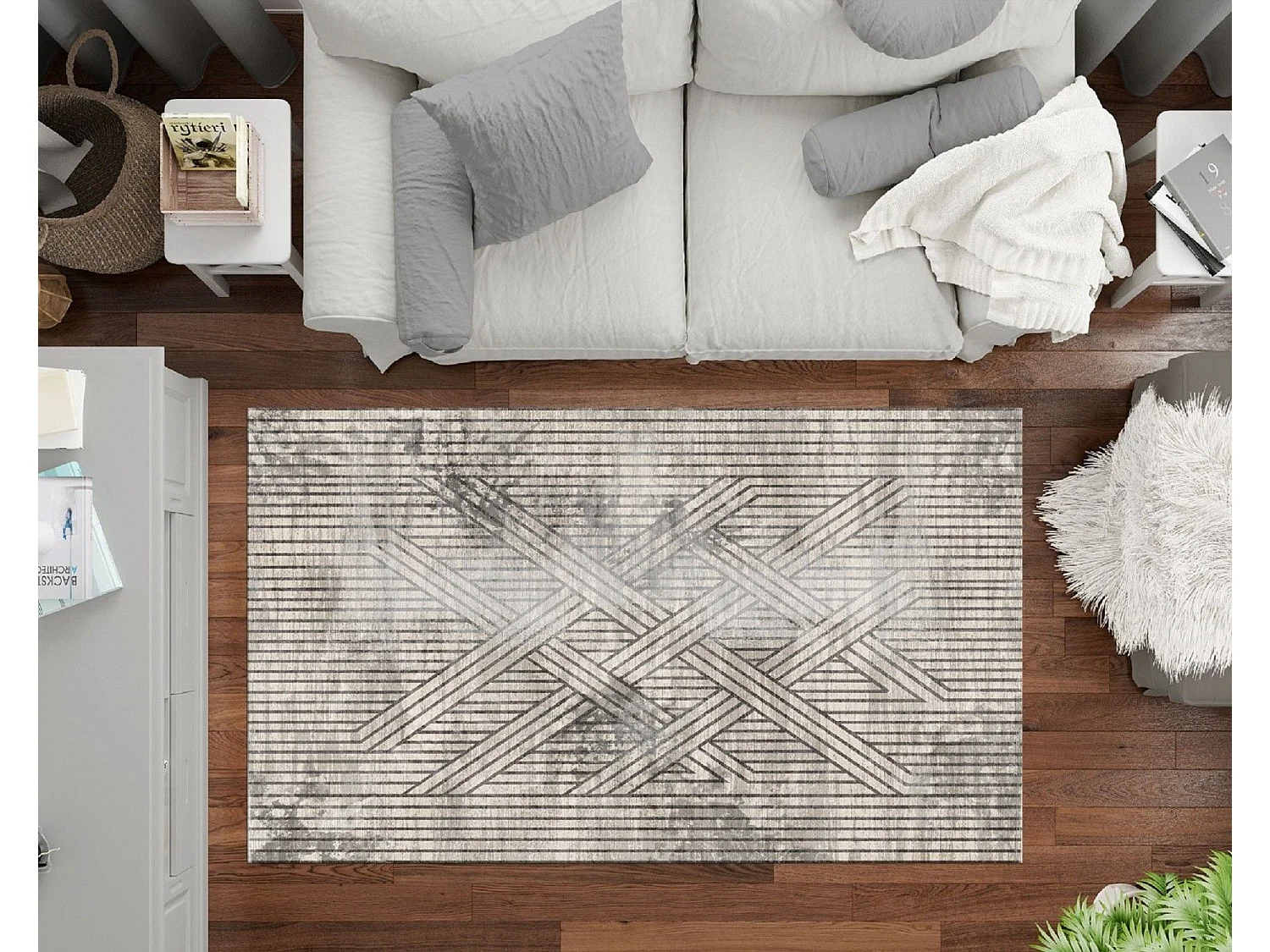 Tapis de salon 160x230 cm Polycoton Fisun Beige