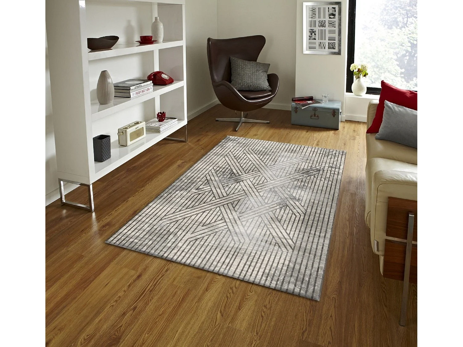 Tapis de salon 160x230 cm Polycoton Fisun Beige