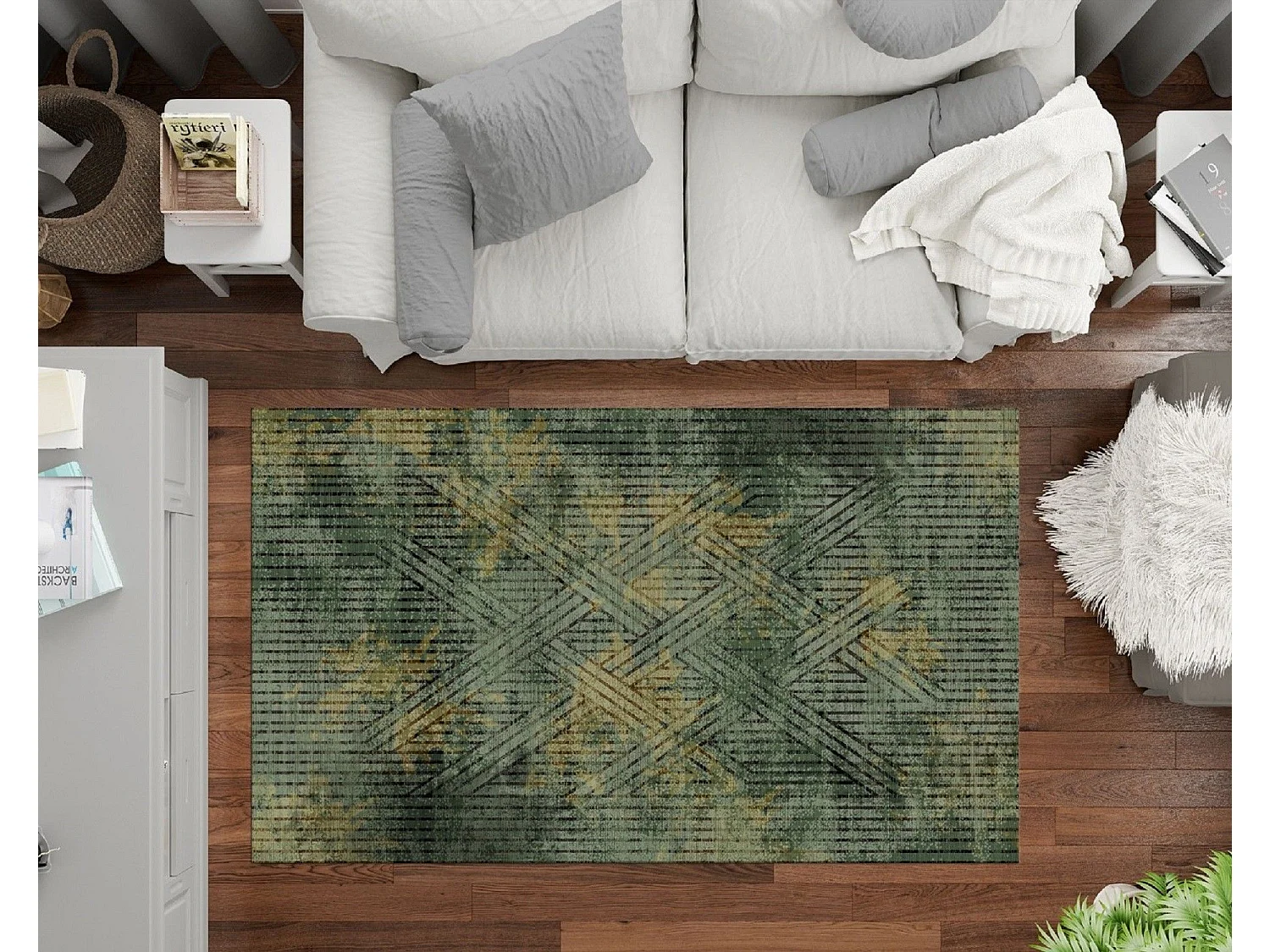 Tapis de salon 80x150 cm Polycoton Fisun Vert