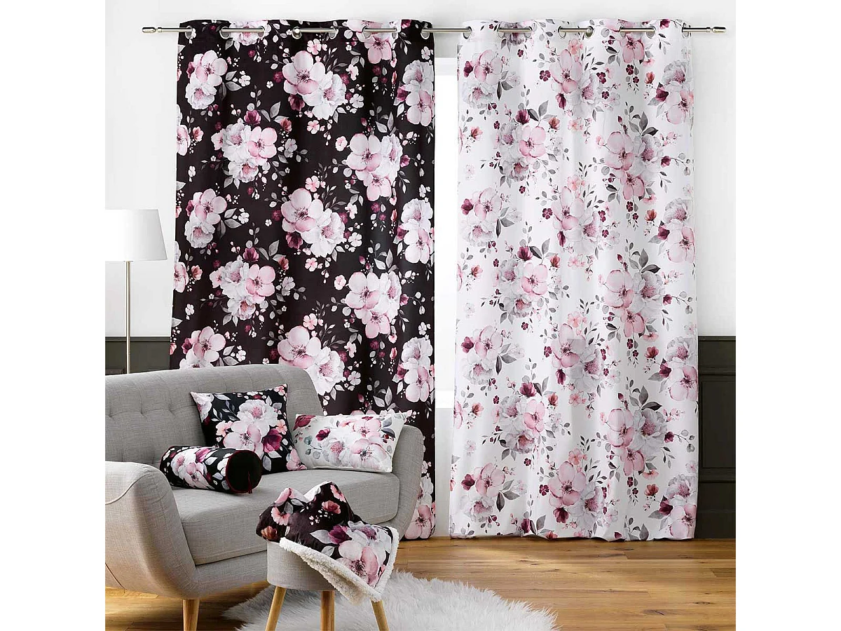 Rideau à Œillets "Velvet Flower" 140x240cm Noir