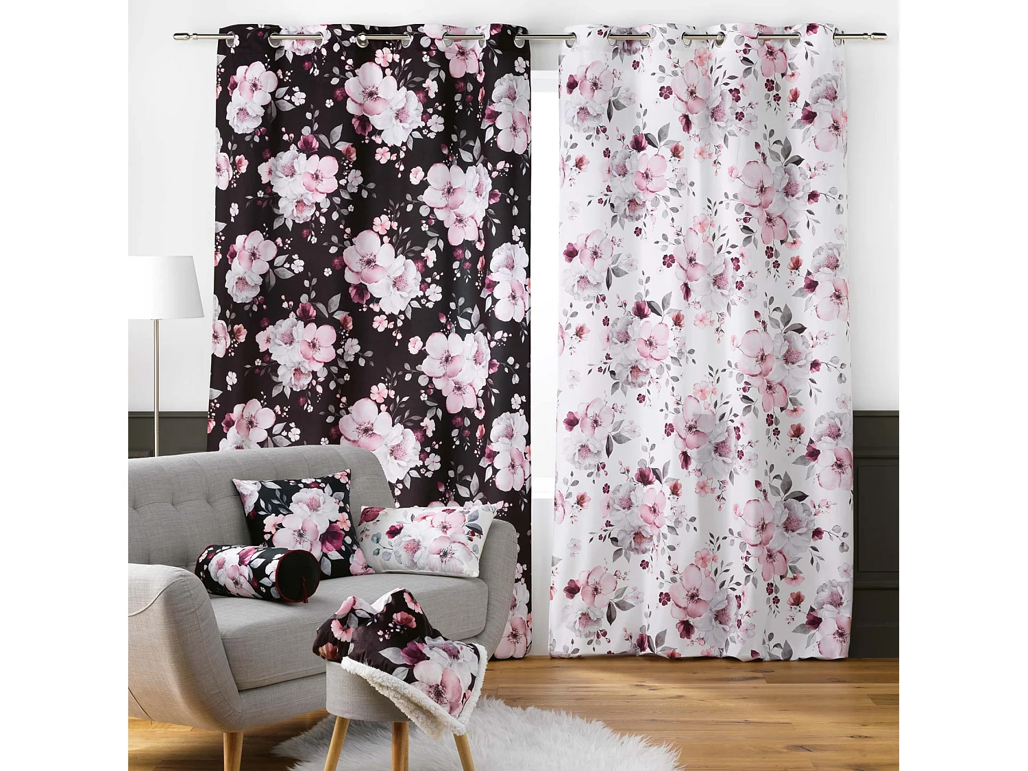 Rideau à Œillets "Velvet Flower" 140x240cm Blanc