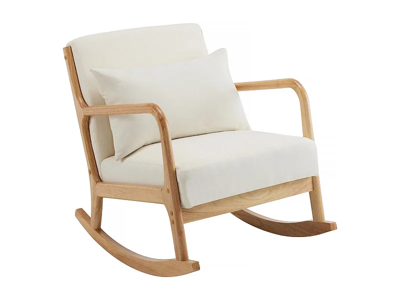 Mecedora de estilo escandinavo de tejido de rizo y madera <<Clinton>> - Beis