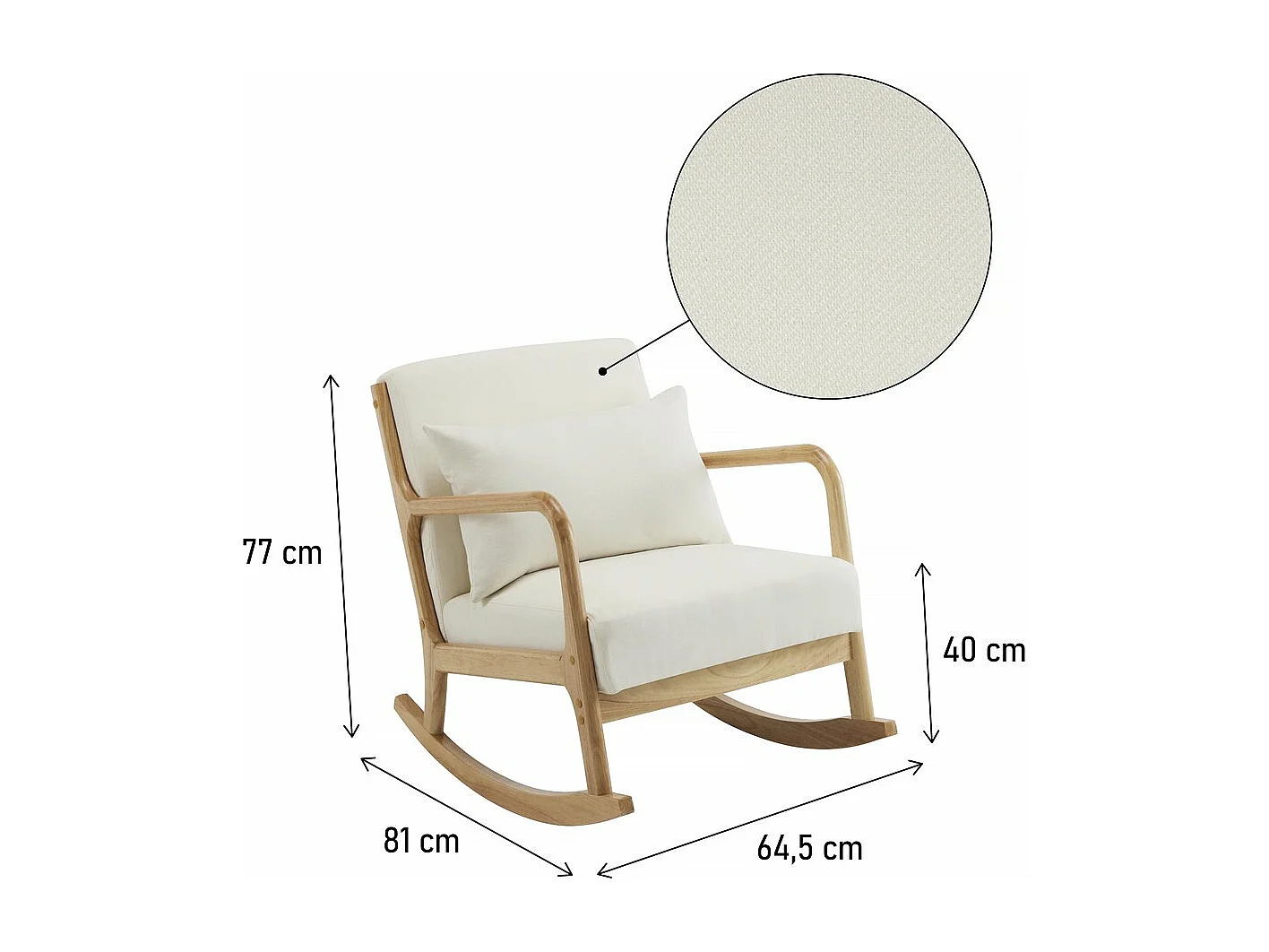 Fauteuil à bascule style scandinave bouclette et bois " Clinton " - Beige