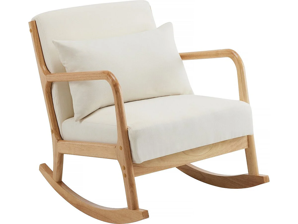 Stoel fauteuil bouclé stof en hout Scandinavisch design schommelstoel " Clinton " - Beige - lichtbruin