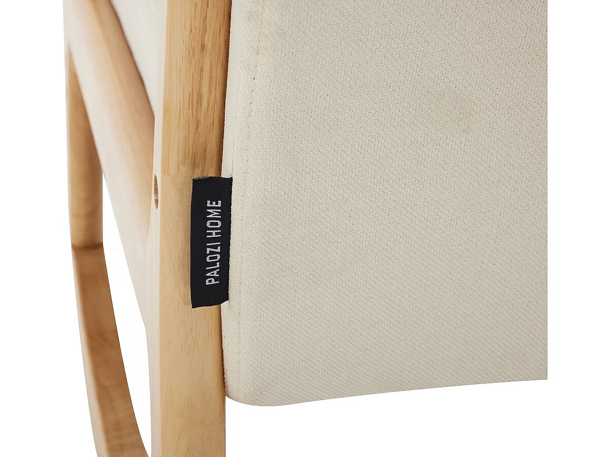 Stoel fauteuil bouclé stof en hout Scandinavisch design schommelstoel " Clinton " - Beige - lichtbruin