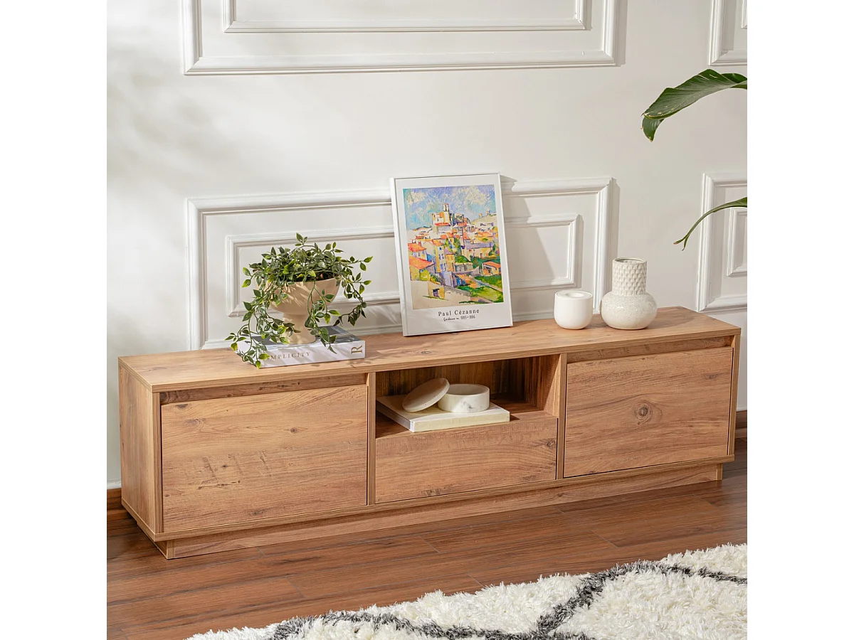 Mueble de TV con 3 puertas abatibles y 1 compartimento abierto L160 cm - VANGUARD