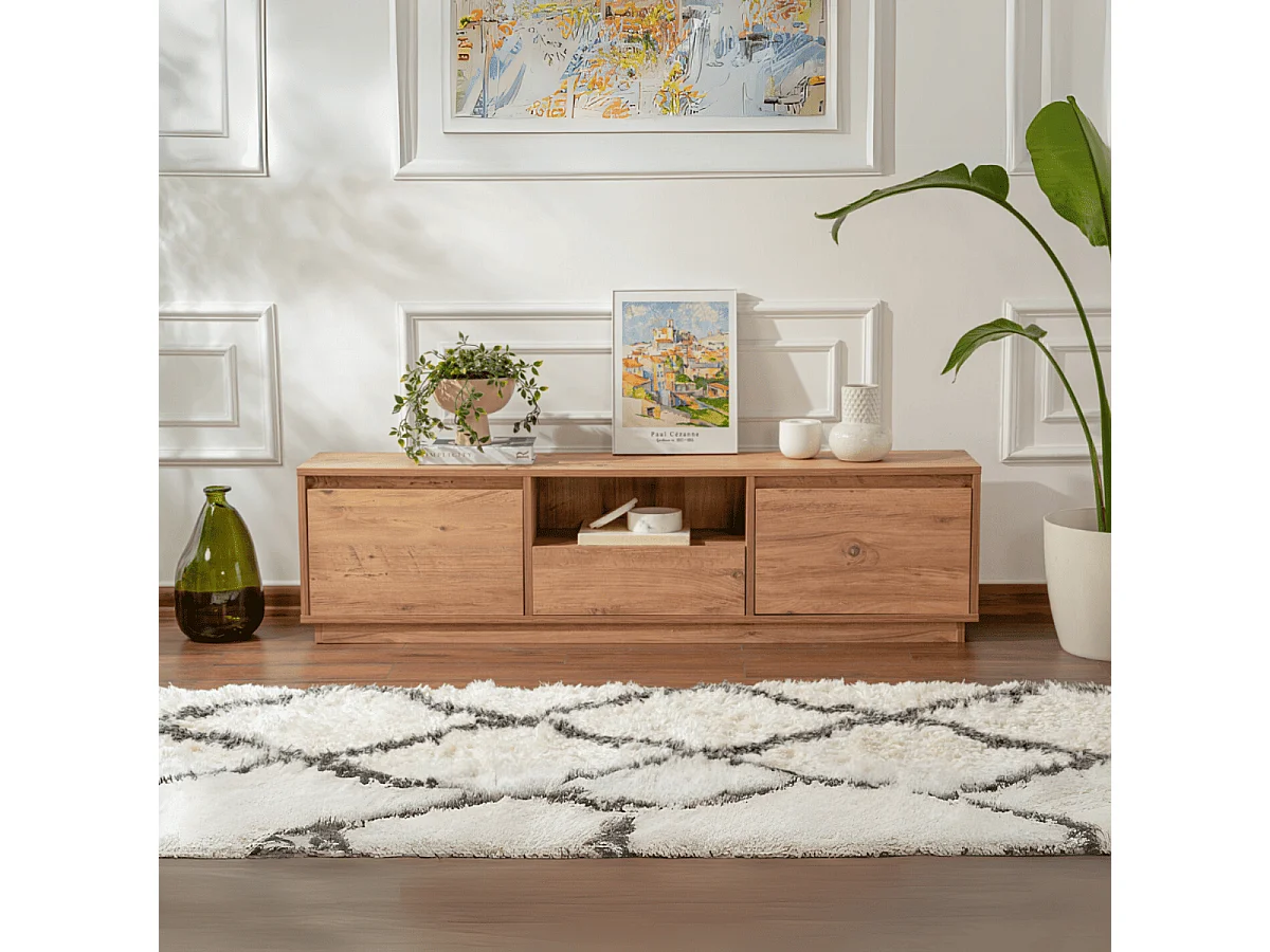 Mueble de TV con 3 puertas abatibles y 1 compartimento abierto L160 cm - VANGUARD