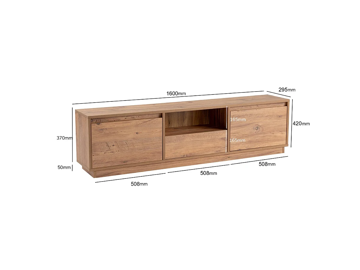 VANGUARD TV unit with 3 drop-down doors and 1 open niche, 160 cm wide
