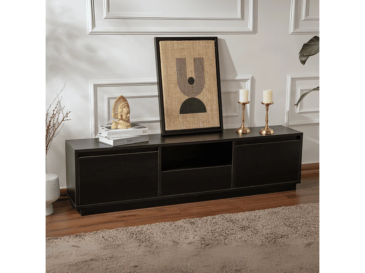 Meuble TV 3 portes rabattables et 1 niche ouverte L160 cm - VANGUARD