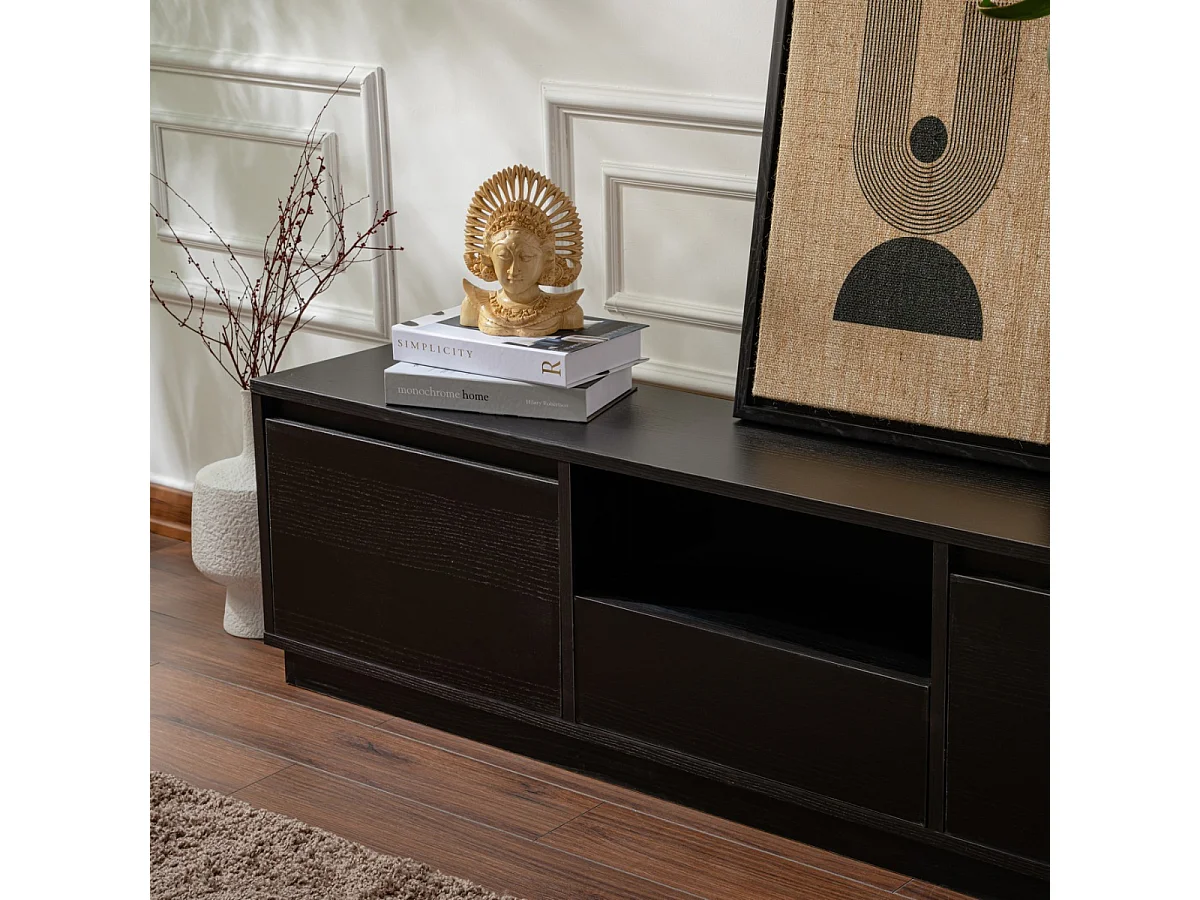 Meuble TV 3 portes rabattables et 1 niche ouverte L160 cm - VANGUARD