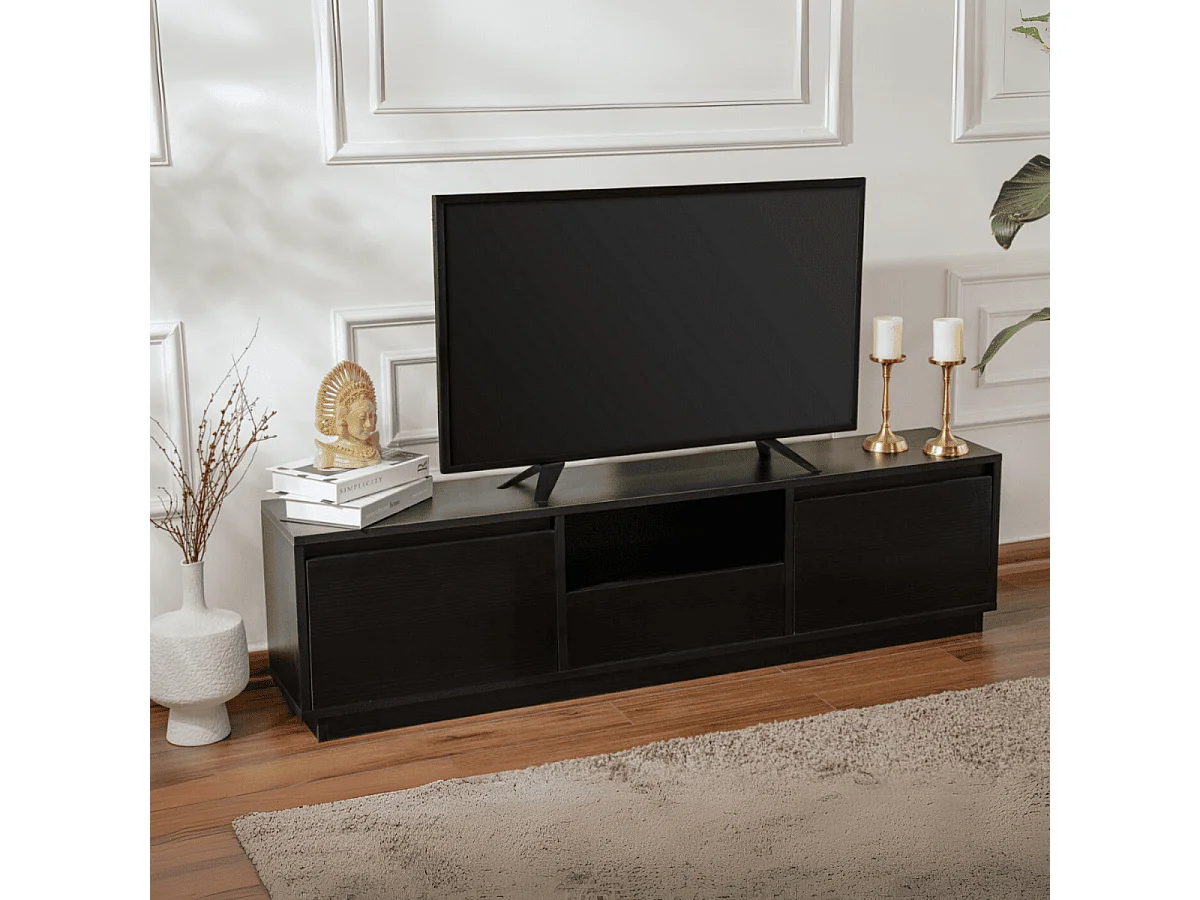 Meuble TV 3 portes rabattables et 1 niche ouverte L160 cm - VANGUARD