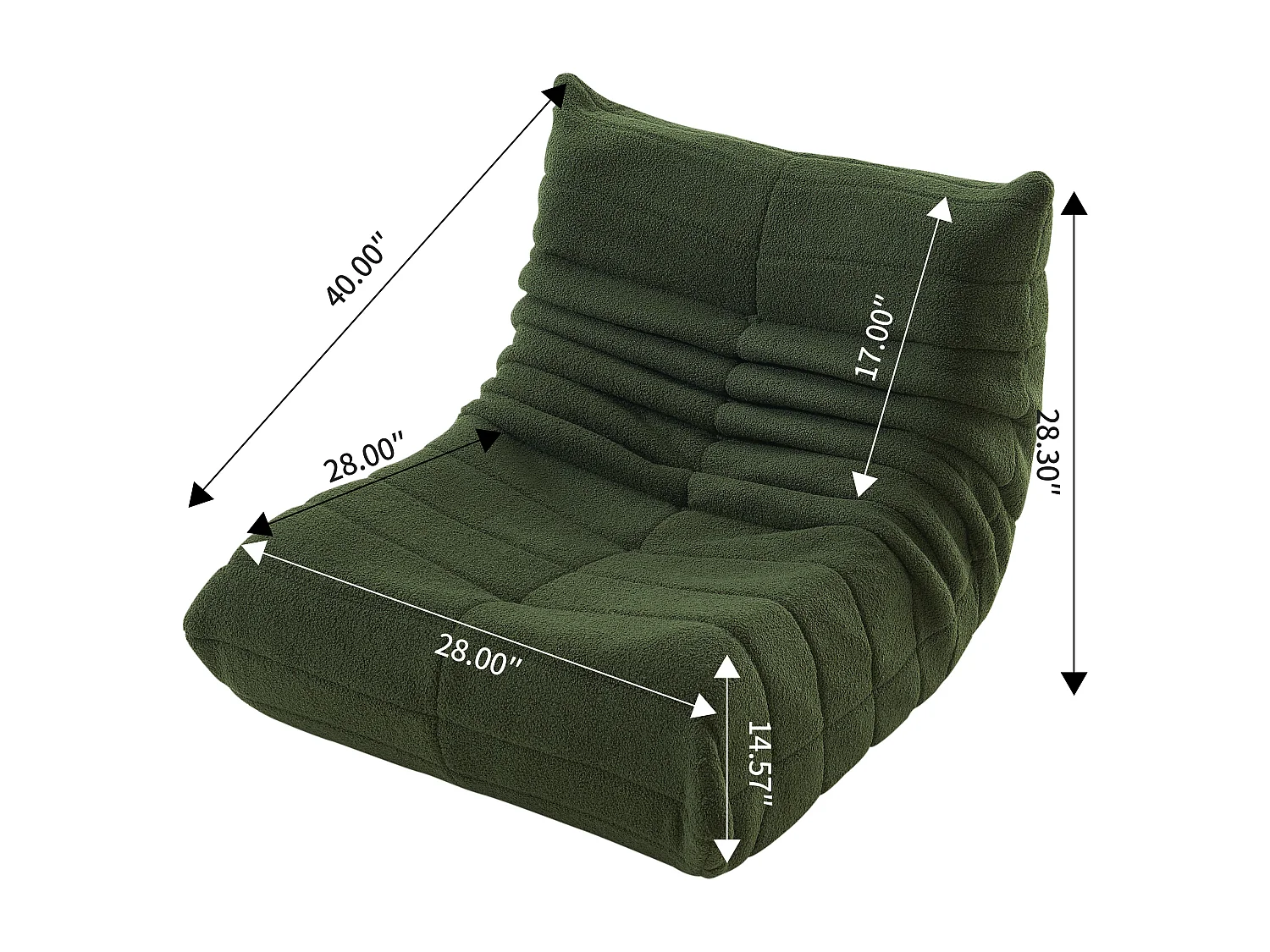 Fauteuil pouf - mousse haute densité - canapé pouf - fauteuil de salon - velours - Vert