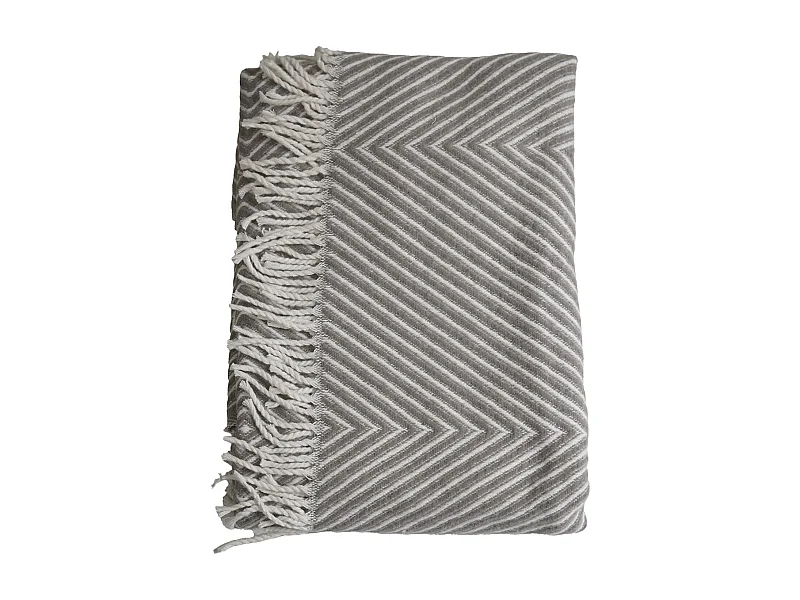 Plaid coton blanc gris 130x170 cm