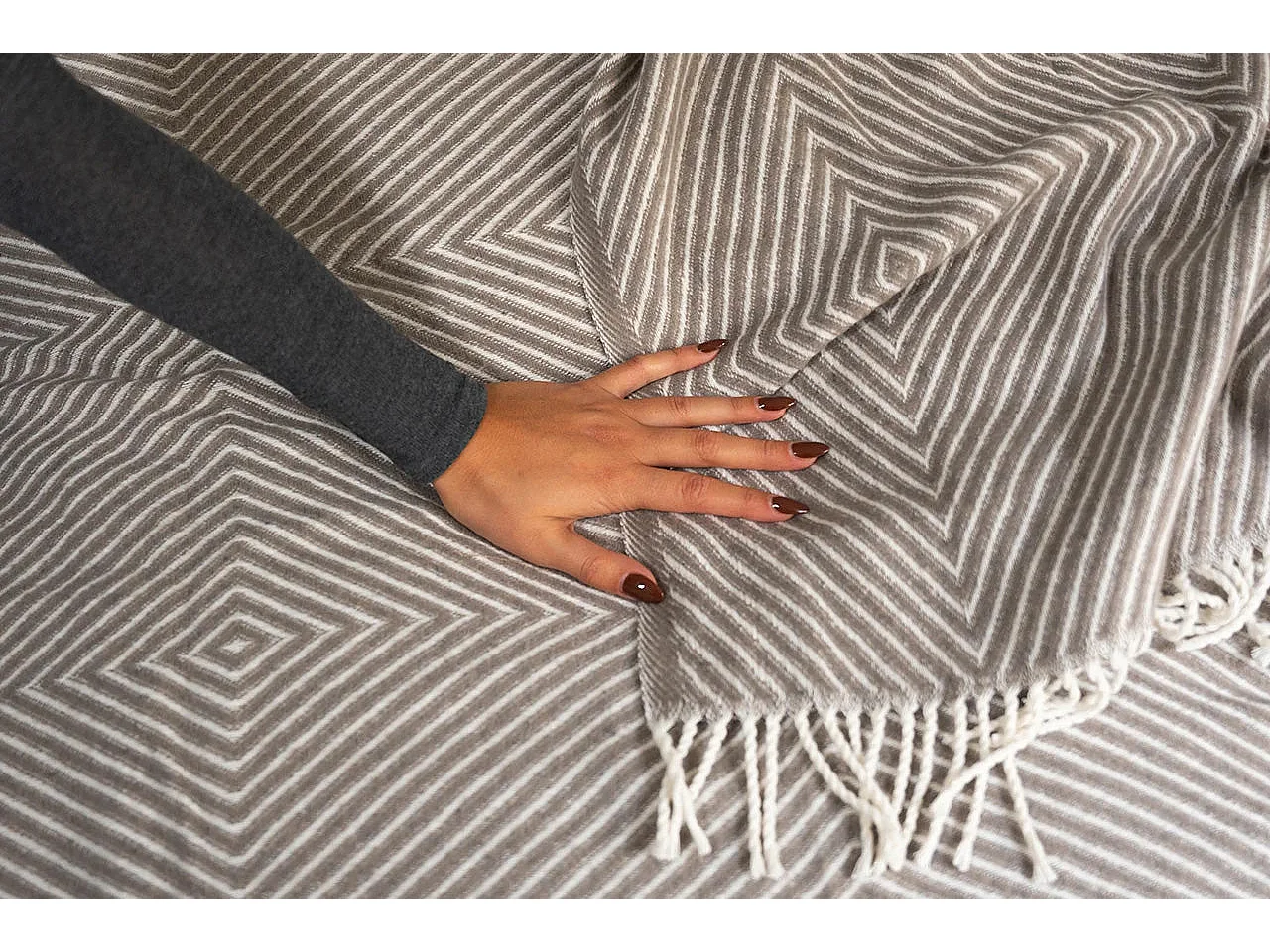 Plaid coton blanc gris 130x170 cm