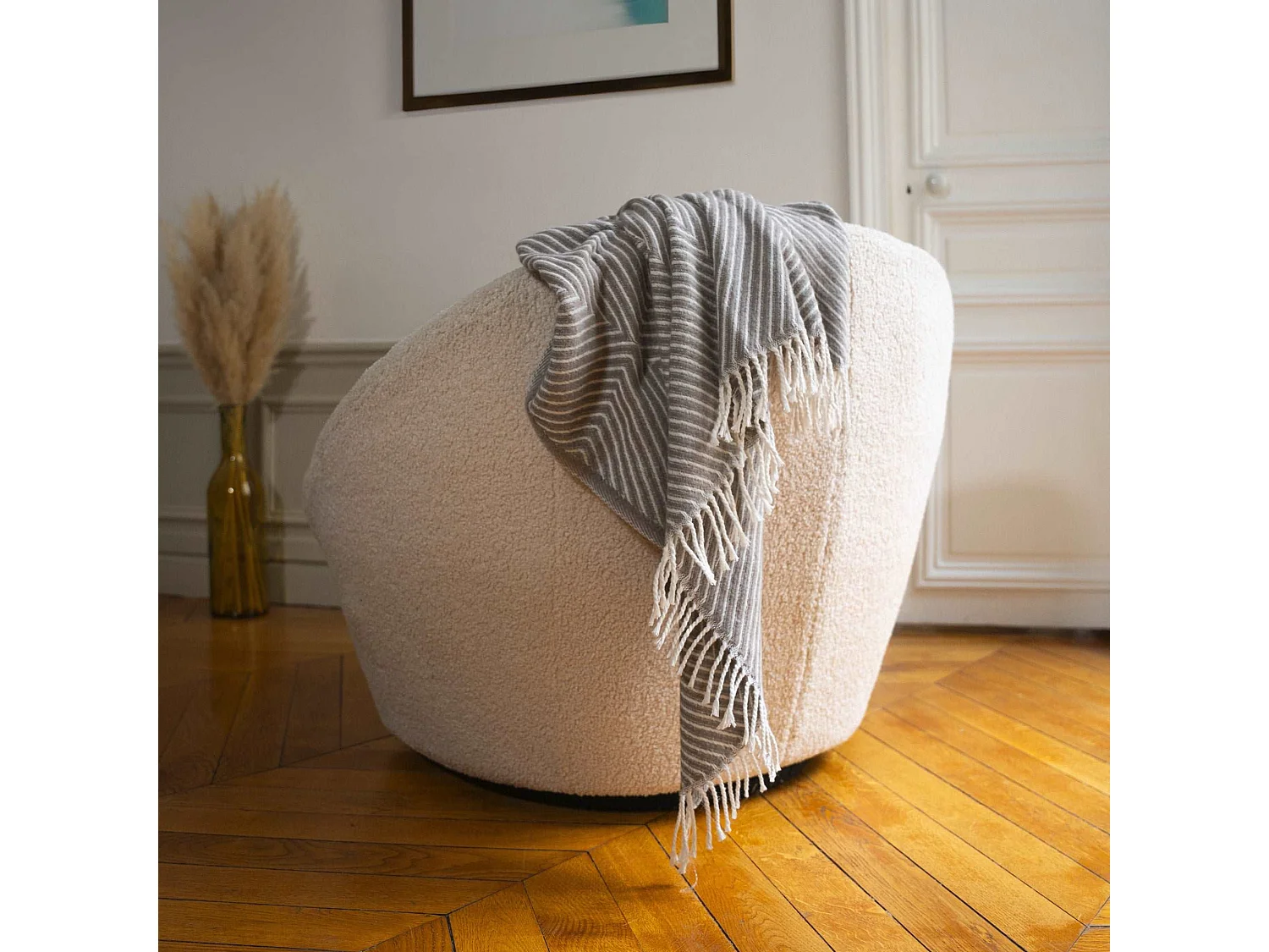 Plaid coton blanc gris 130x170 cm