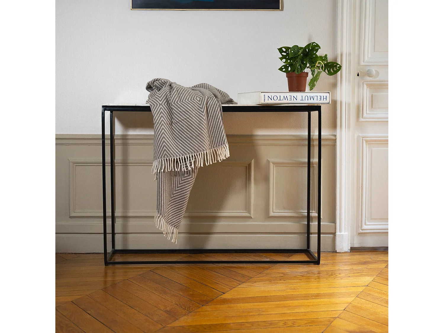 Plaid coton blanc gris 130x170 cm