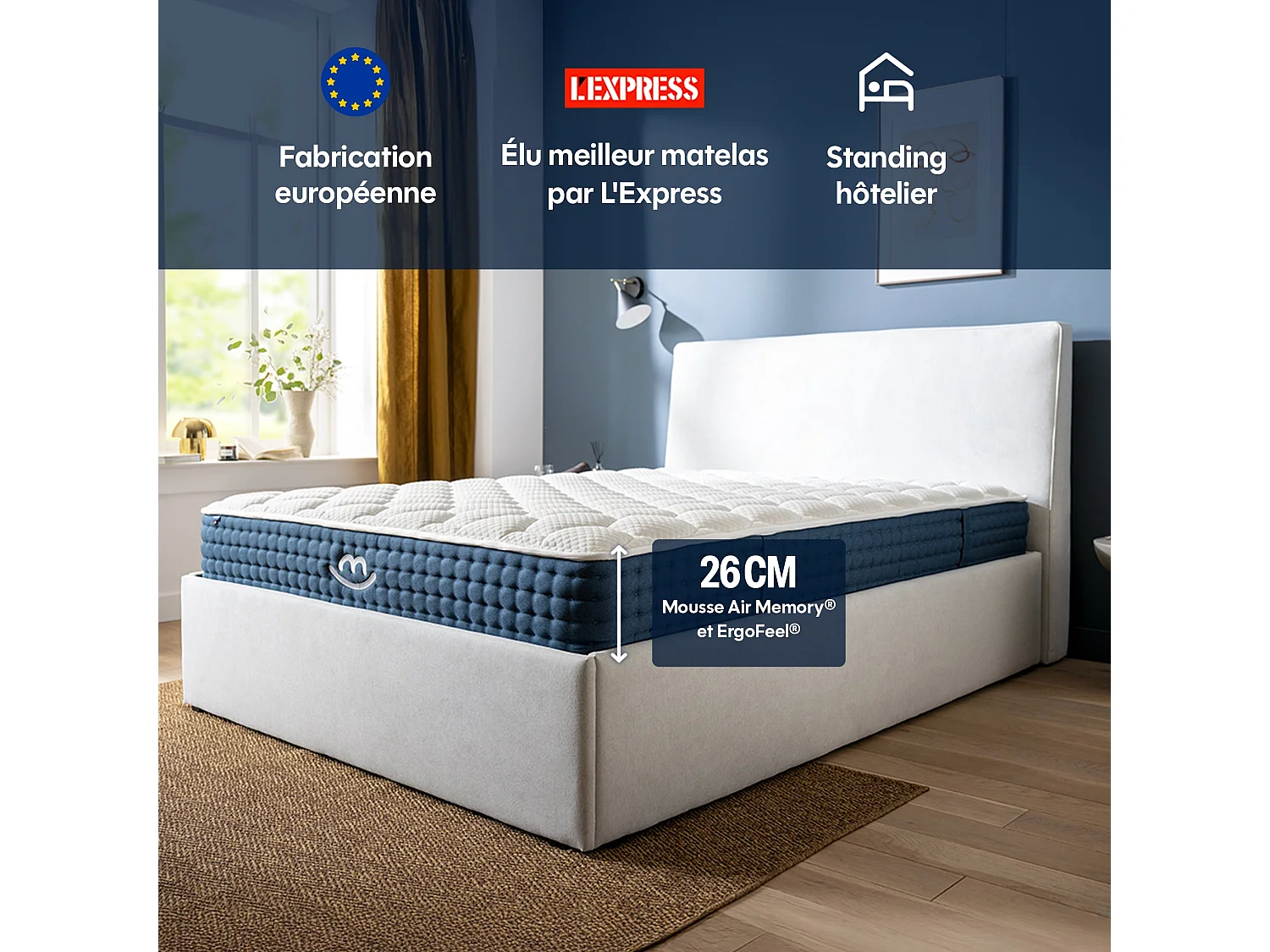 Matelas premium hybride mémoire de forme 140x190 épais 26cm