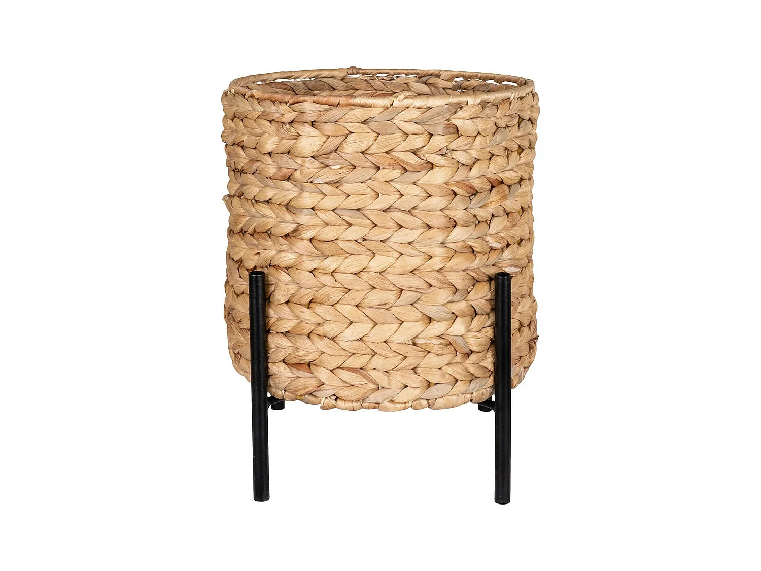 MAORI - Cache-Pot Tressé en Jacinthe d'Eau Naturelle Support en Métal Noir