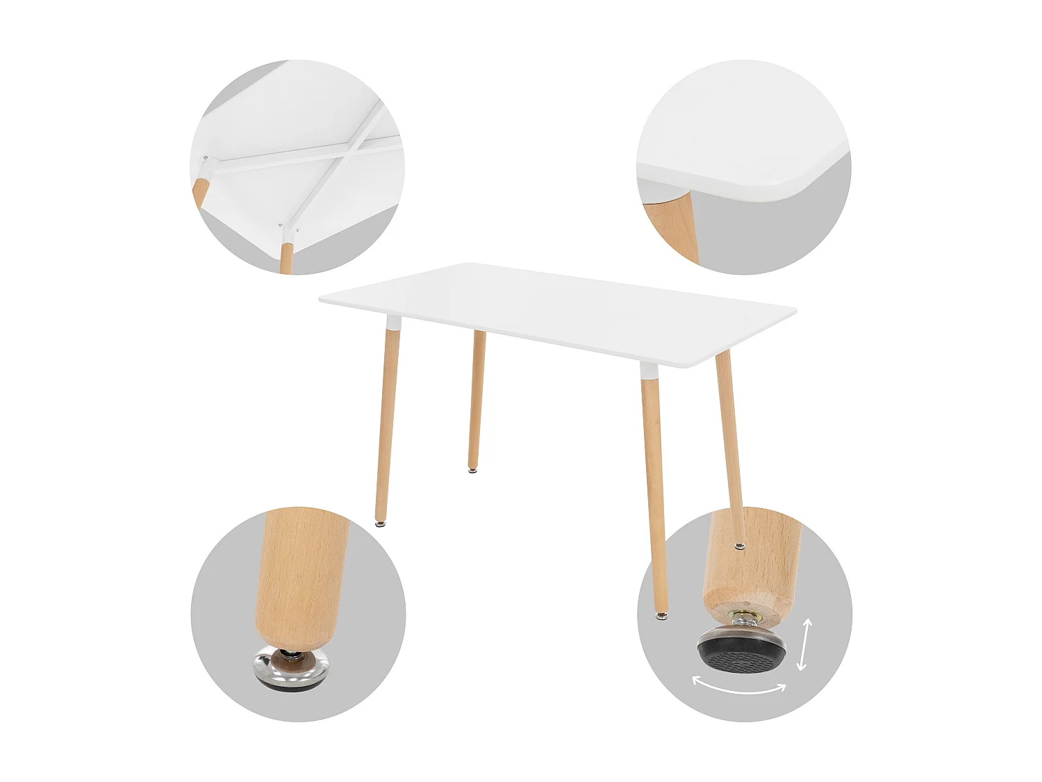 Mesa de comedor Mesa de cocina Mesa de madera Blanco 120x70cm Estructura de acero