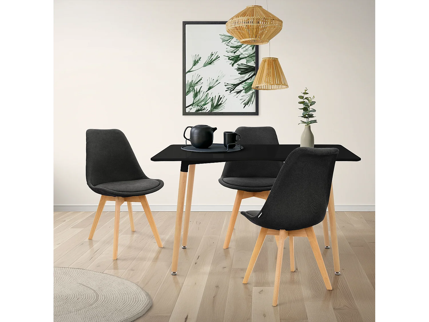 Table de salle à manger Table de cuisine en bois Noir 120x70cm Pieds en acier