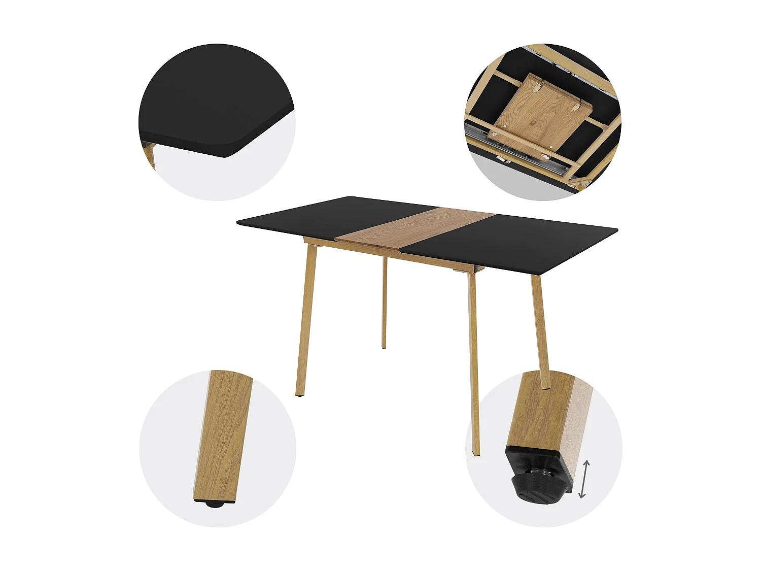 Mesa de comedor extensible mesa de comedor mesa de cocina 110/140x75cm negro