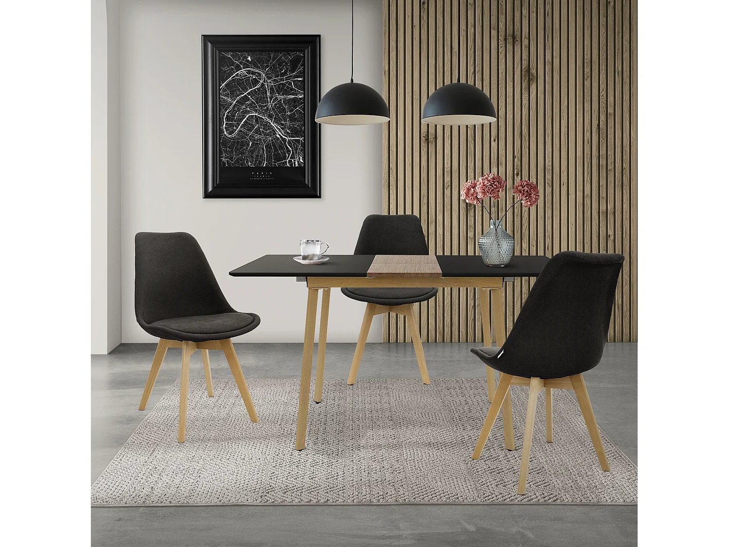 Mesa de comedor extensible mesa de comedor mesa de cocina 110/140x75cm negro