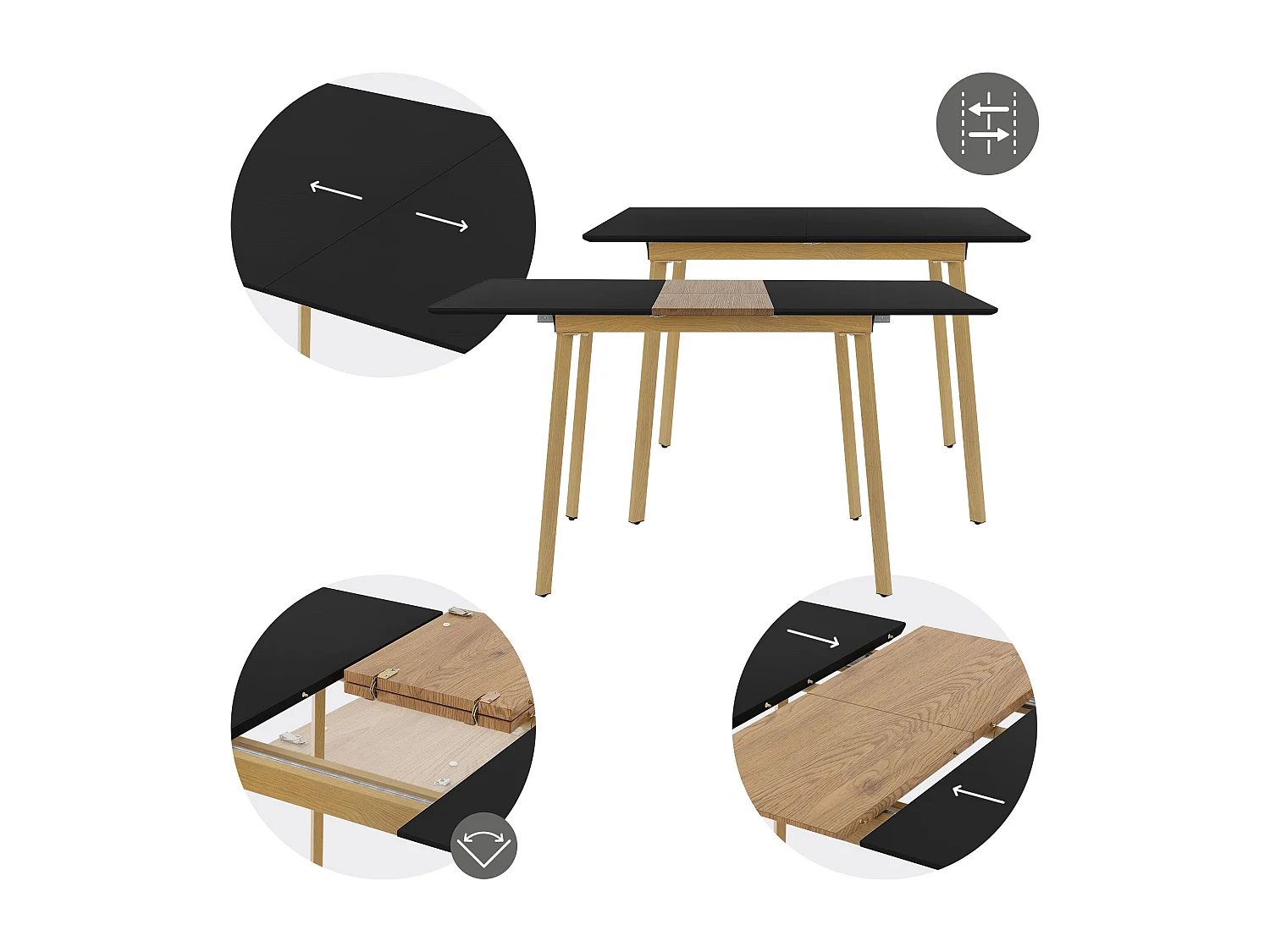 Table de salle à manger extensible Table de salle à manger Table de cuisine 110/140x75cm Noir