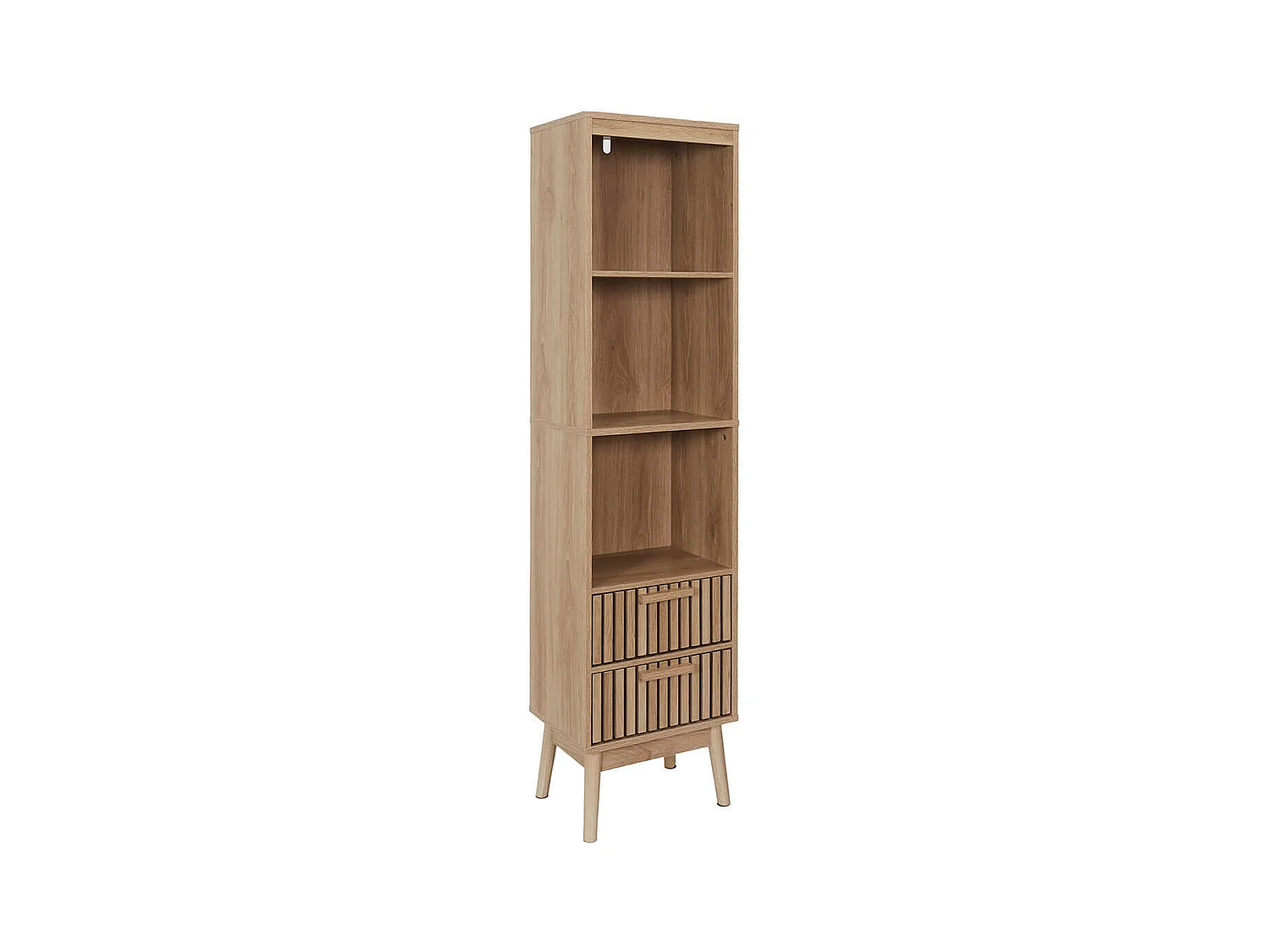 PAJAN - Rangement Colonne 3 Etagères 2 Tiroirs Effet Bois avec Tasseaux