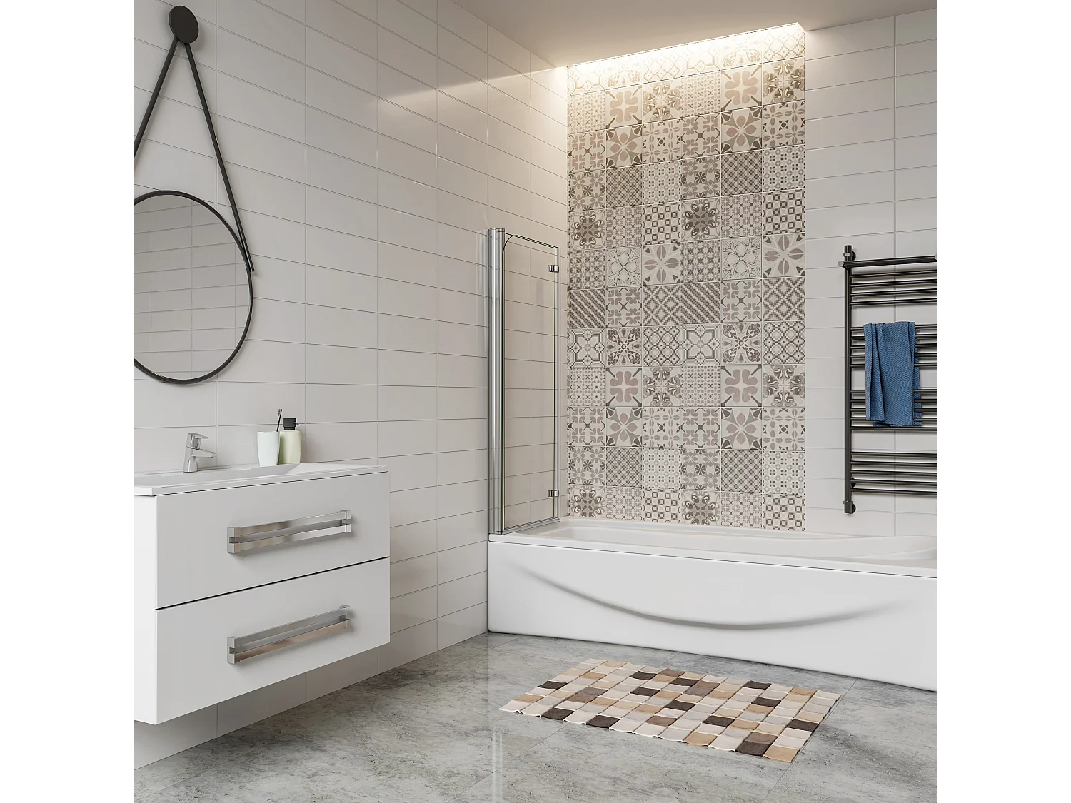 110x140cm Sopravasca Doccia Due Ante Movibili Vetro Temperato Trasparente 6 mm Anticalcare Telaio Cromato Lucido