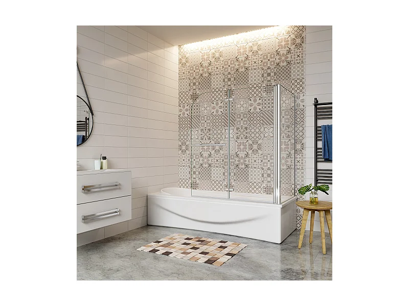 100x140cm Parete Doccia Sopravasca Angolare 2 Ante Pieghevoli con Parete Laterale 80cm Vetro Temperato 6mm Anticalcare Portasciugamani Cromato Lucido