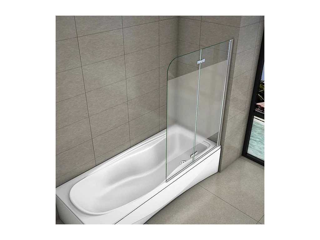 120x140 cm Parete Per Vasca Apribile 180 Gradi Montaggio Verso Destro Irreversibile in Vetro Temperato 6 mm Anticalcare Fascia Centrale Opaca