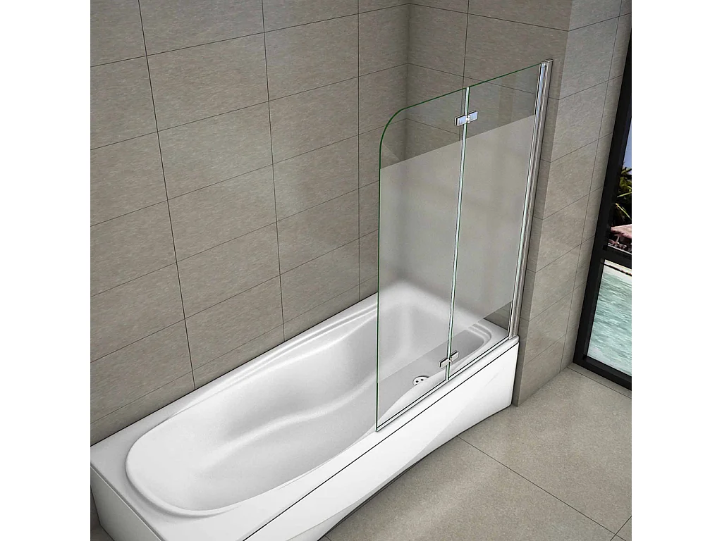 120x140 cm Parete Per Vasca Apribile 180 Gradi Montaggio Verso Destro Irreversibile in Vetro Temperato 6 mm Anticalcare Fascia Centrale Opaca