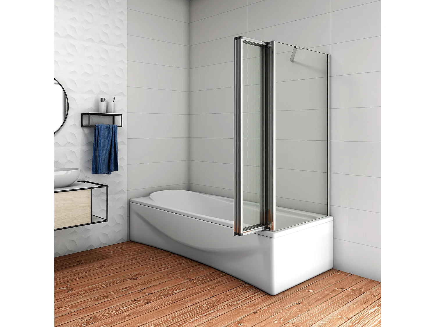 H.140 cm Parete Doccia Sopravasca Angolare Pieghevole 120 cm (5 Antine）con Parete Laterale 75 cm Vetro Temperato Telaio Cromato Lucido