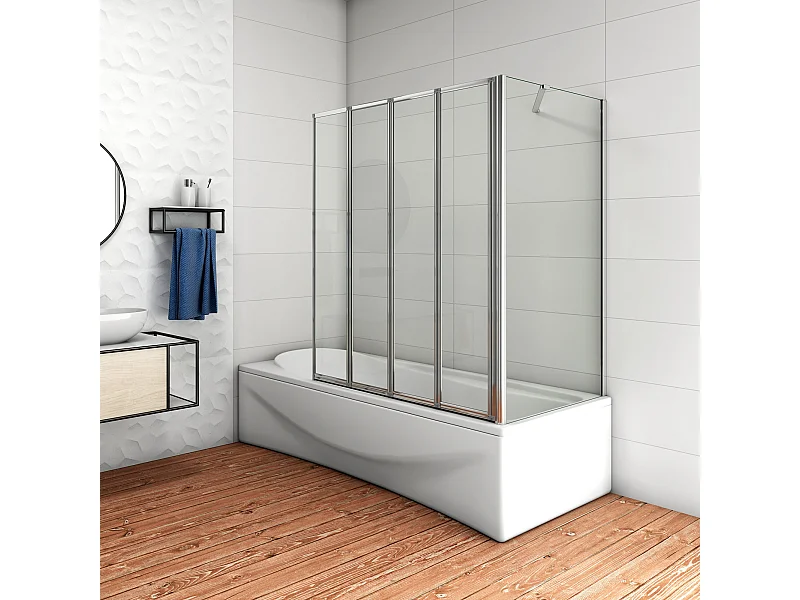 H.140 cm Parete Doccia Sopravasca Angolare Pieghevole 100 cm (4 Antine）con Parete Laterale 70 cm Vetro Temperato Telaio Cromato Lucido