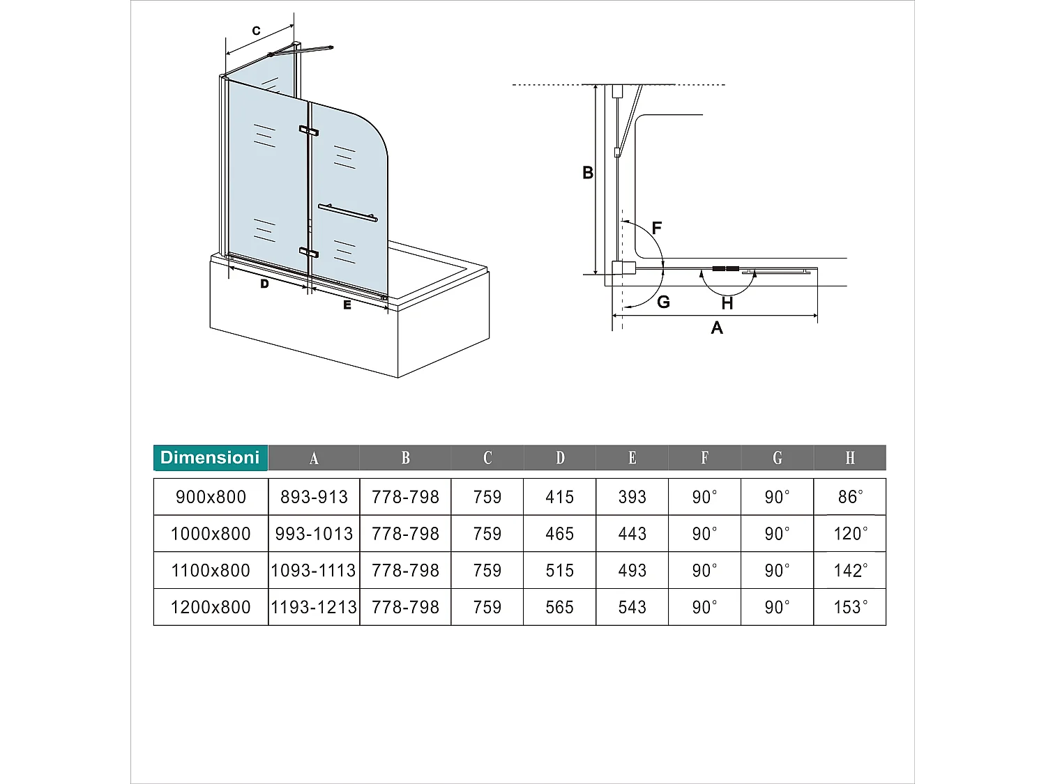 120x140cm Parete Doccia Sopravasca Angolare 2 Ante Pieghevoli con Parete Laterale 70cm Vetro Temperato 6 mm Anticalcare Portasciugamani Cromato Lucido
