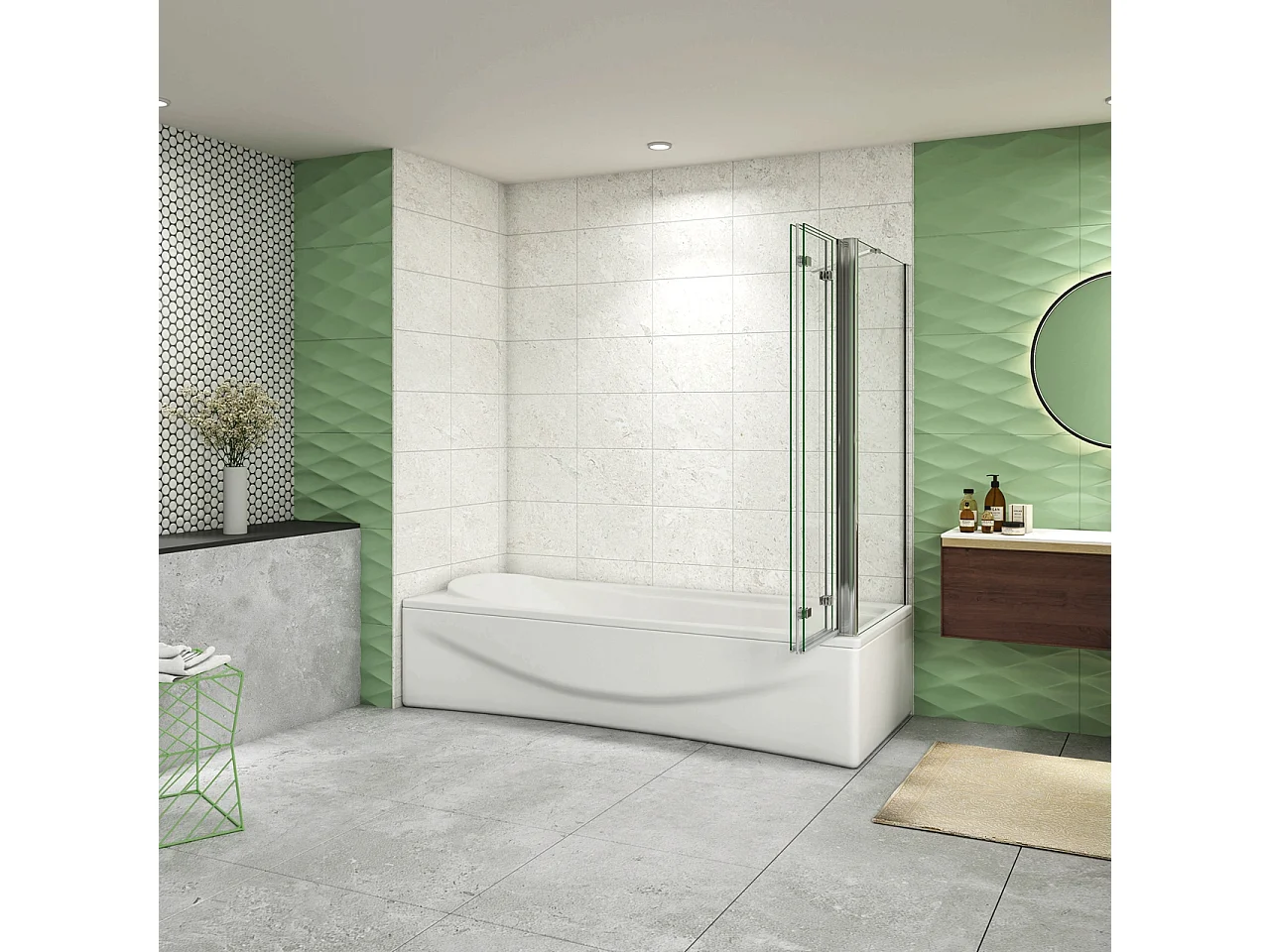 H.140 cm Parete Doccia Per Vasca con Lato Fisso 130x65 cm 3 Ante Pieghevoli a Libro Vetro Temperato 6 mm Trasparente Anticalcare Telaio Cromo Lucido