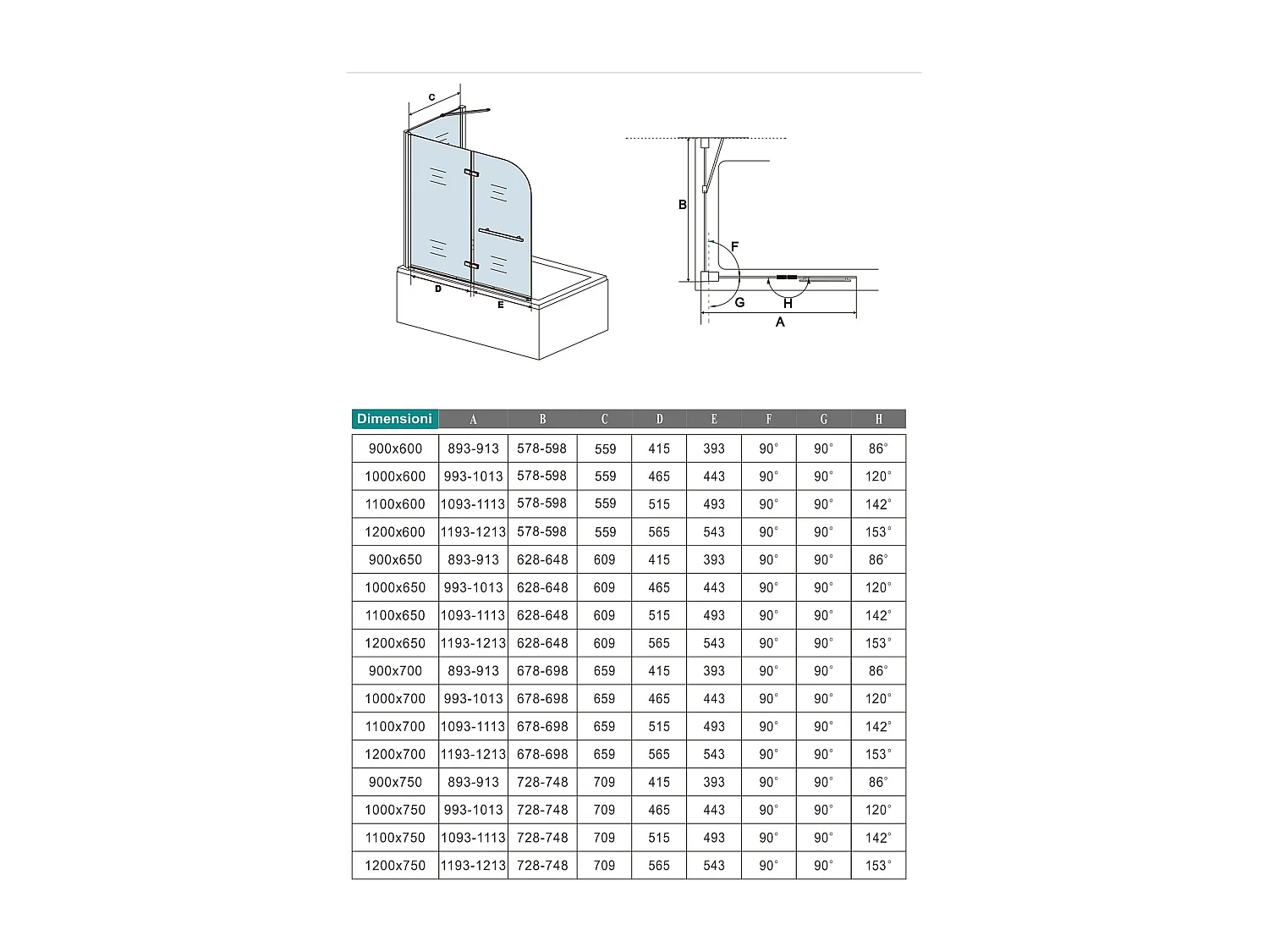 110x140cm Parete Doccia Sopravasca Angolare 2 Ante Pieghevoli con Parete Laterale 70cm Vetro Temperato 6 mm Anticalcare Portasciugamani Cromato Lucido