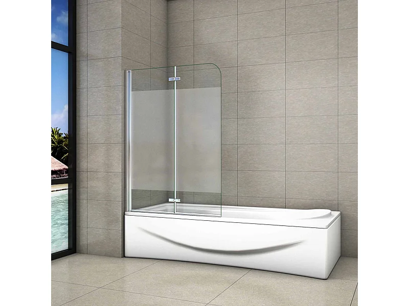 100x140 cm Parete Per Vasca Apribile 180 Gradi Montaggio verso Sinistro Irreversibile in Vetro Temperato 6 mm Anticalcare Fascia Centrale Opaca