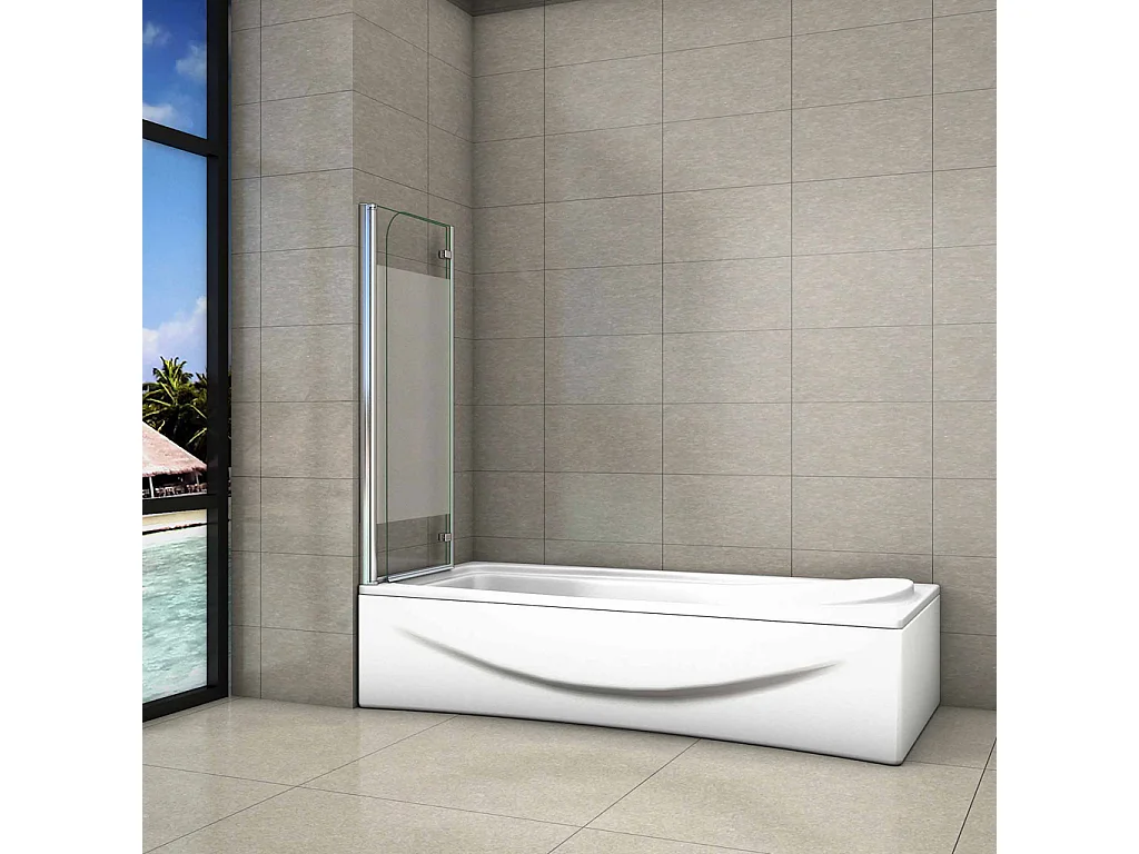 100x140 cm Parete Per Vasca Apribile 180 Gradi Montaggio verso Sinistro Irreversibile in Vetro Temperato 6 mm Anticalcare Fascia Centrale Opaca