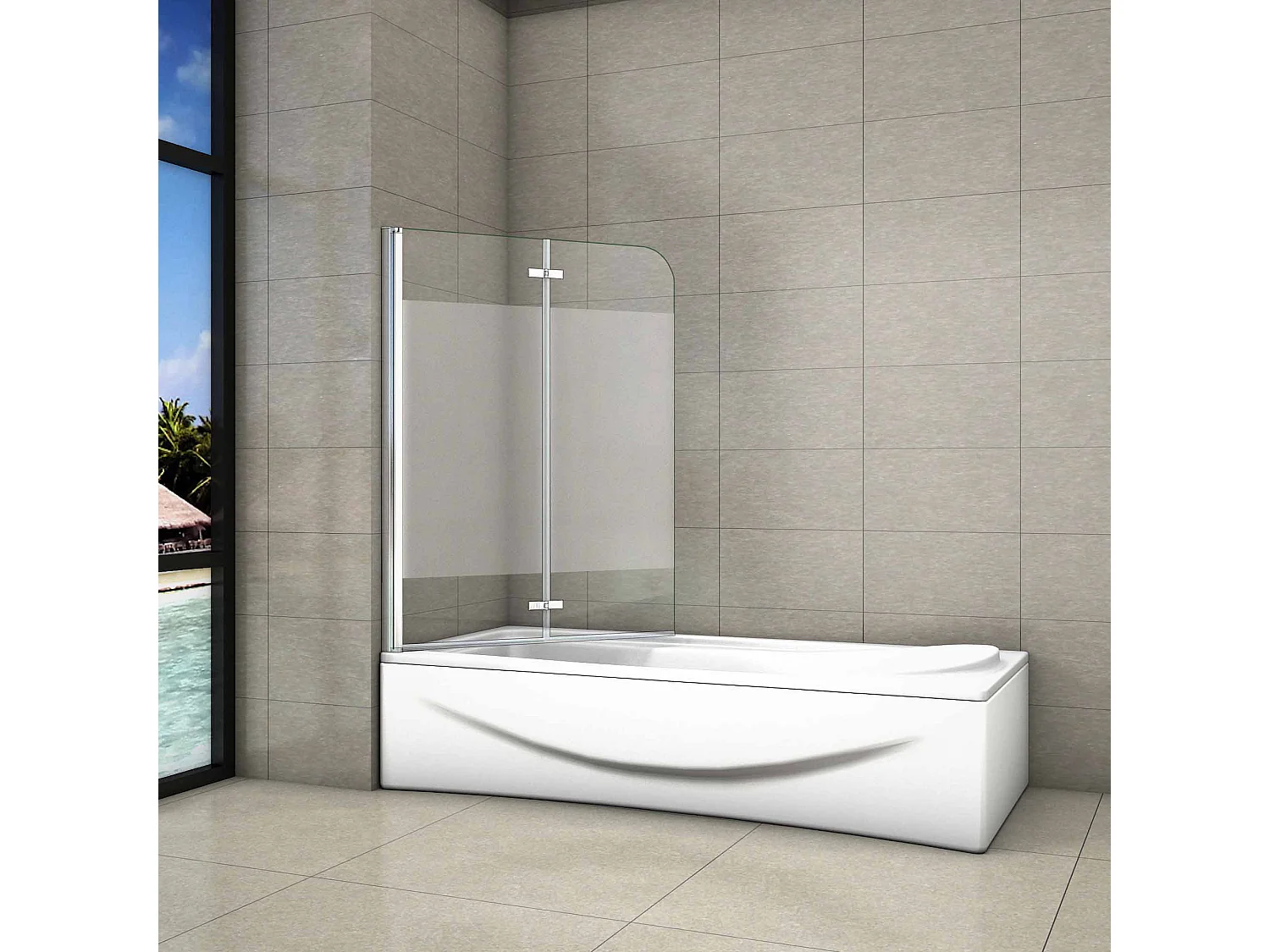 100x140 cm Parete Per Vasca Apribile 180 Gradi Montaggio verso Sinistro Irreversibile in Vetro Temperato 6 mm Anticalcare Fascia Centrale Opaca