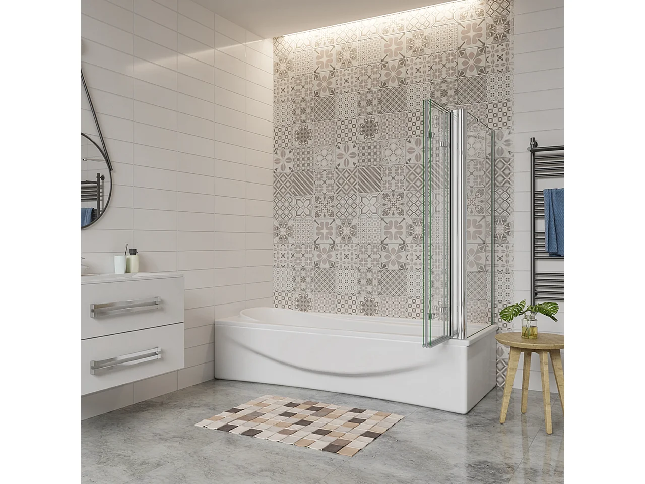 130x70cm Sopravasca Doccia Angolare Alta 140cm 3 Ante con 1 Lato Fisso Vetro 6 mm Temperato Trasparente Anticalcare Cromato Lucido