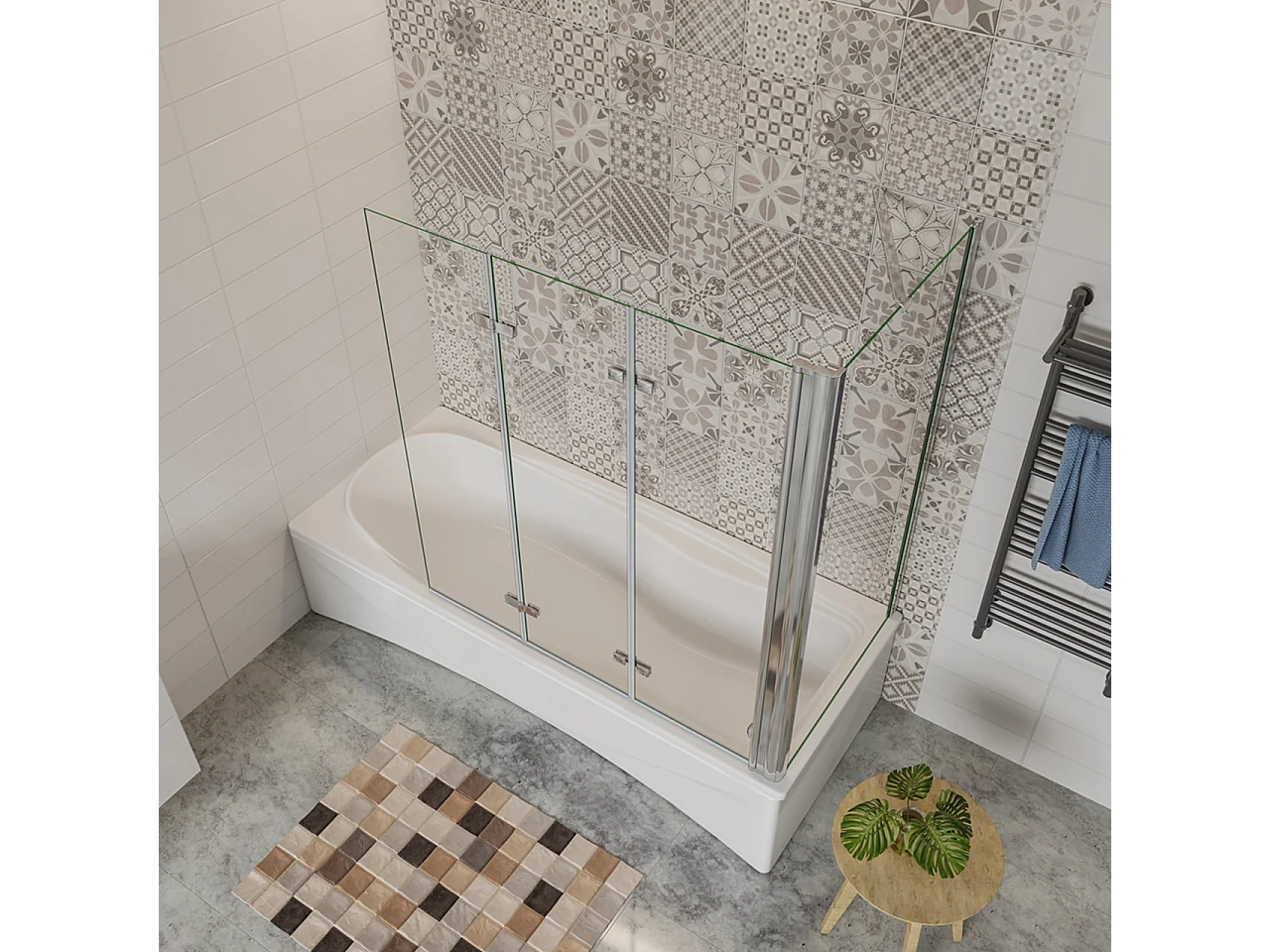 130x70cm Sopravasca Doccia Angolare Alta 140cm 3 Ante con 1 Lato Fisso Vetro 6 mm Temperato Trasparente Anticalcare Cromato Lucido