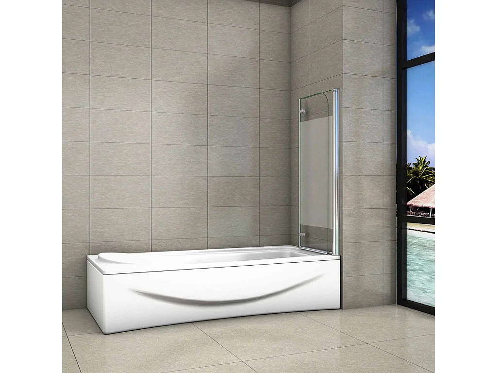 100x140 cm Parete Per Vasca Apribile 180 Gradi Montaggio Verso Destro Irreversibile in Vetro Temperato 6 mm Anticalcare Fascia Centrale Opaca