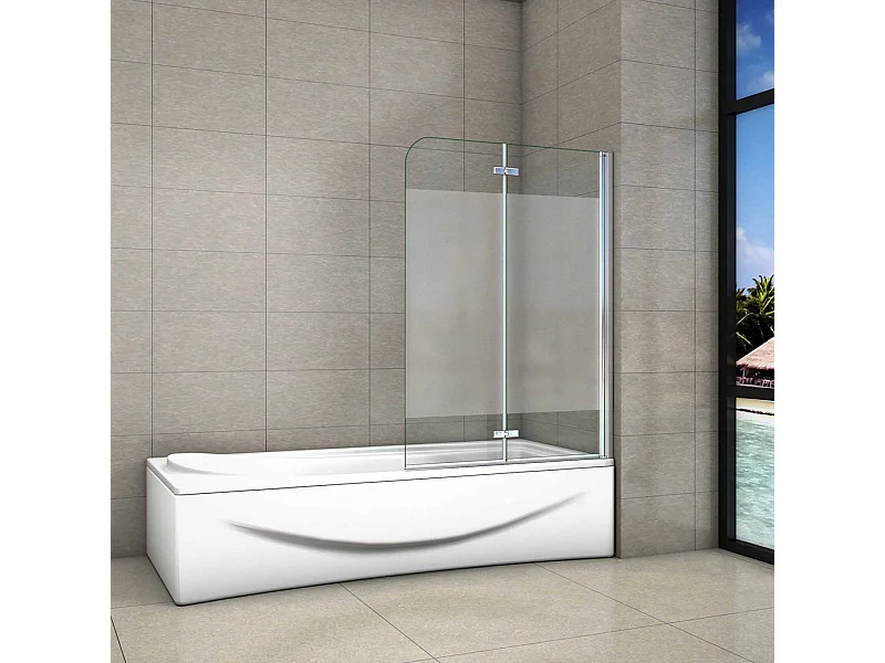 100x140 cm Parete Per Vasca Apribile 180 Gradi Montaggio Verso Destro Irreversibile in Vetro Temperato 6 mm Anticalcare Fascia Centrale Opaca